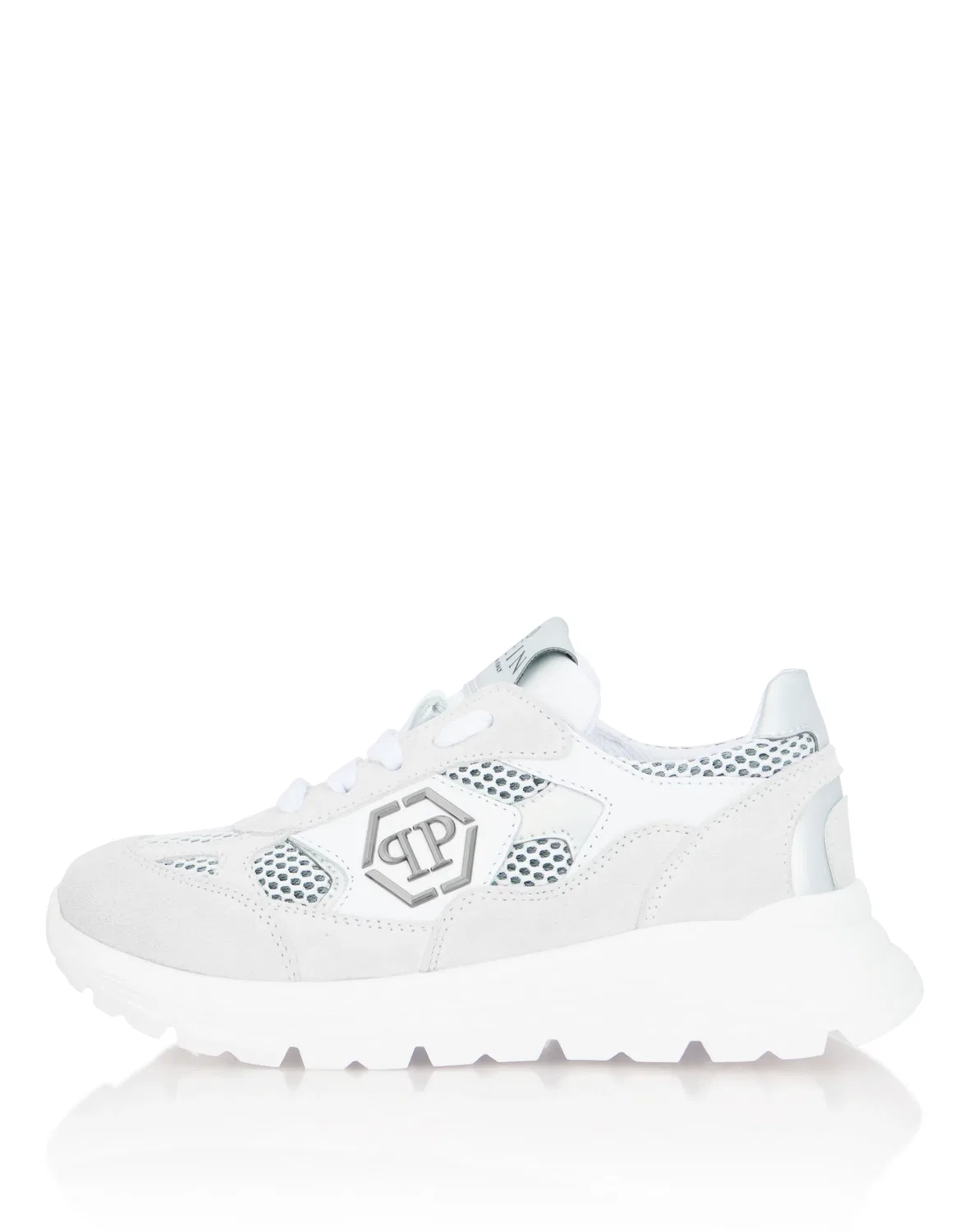 Детские кроссовки низкие с замшевыми вставками Suede Low-Top Sneakers PHILIPP PLEIN, White/Silver — фото 2