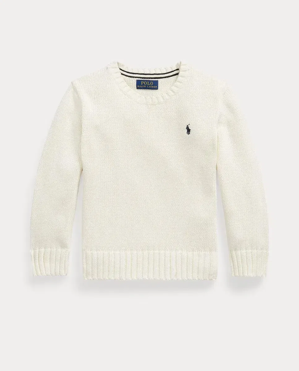 Детский джемпер из хлопка с круглым вырезом Polo Ralph Lauren, Cream — фото 4