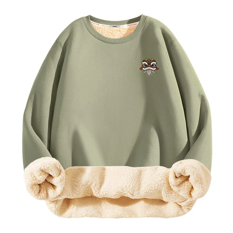 Детское худи [Upgraded Sherpa] Gray Pea Green (Lion Pattern Chest Logo), MINISO, Gray Pea Green