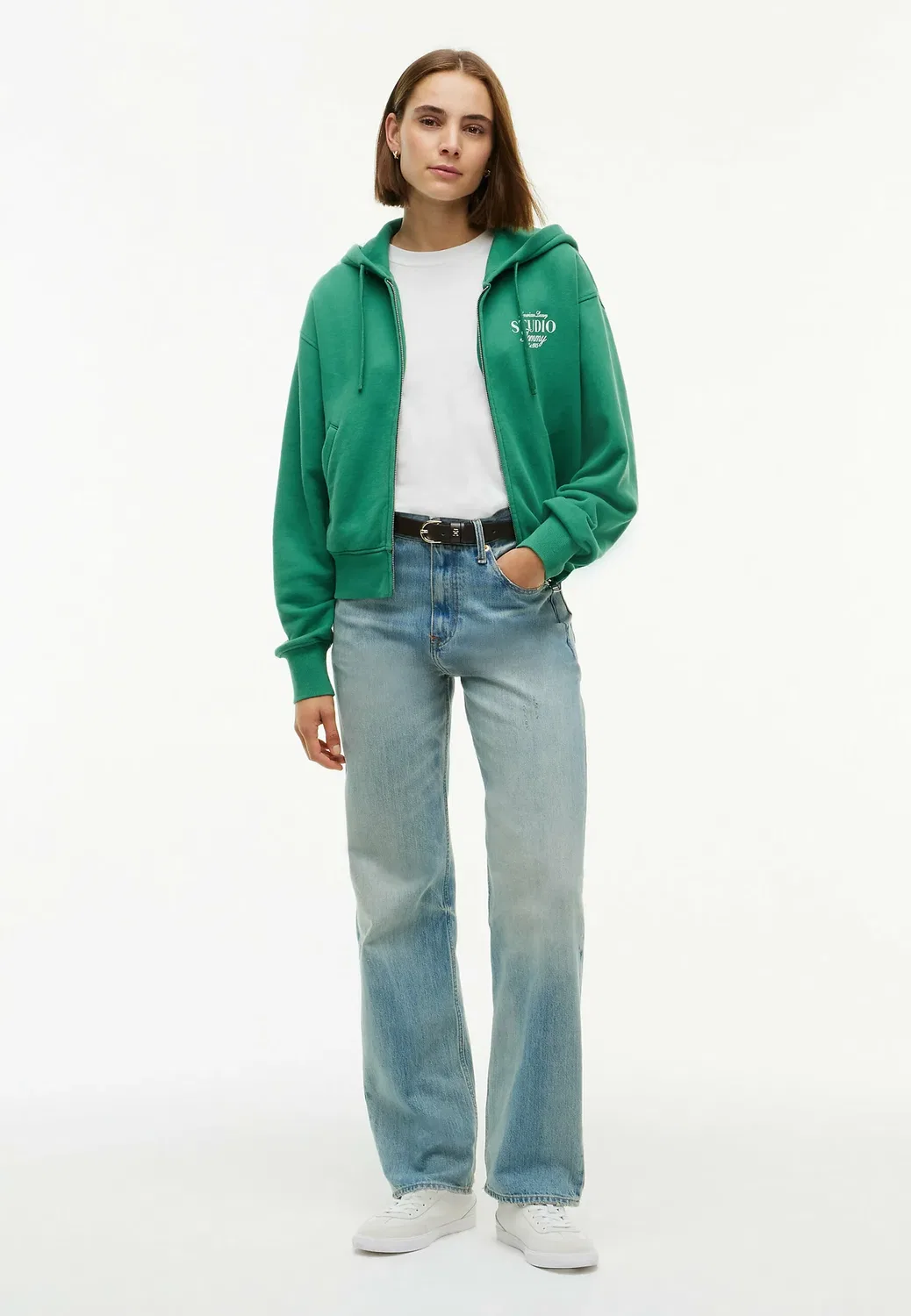 Толстовка с капюшоном на молнии и логотипом, свободного кроя Tommy Hilfiger, Alaskan Green — фото 2