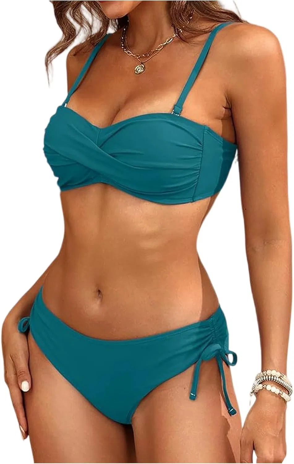 Женский купальный костюм с вырезами высокий талии Bikini Set, Dark Green