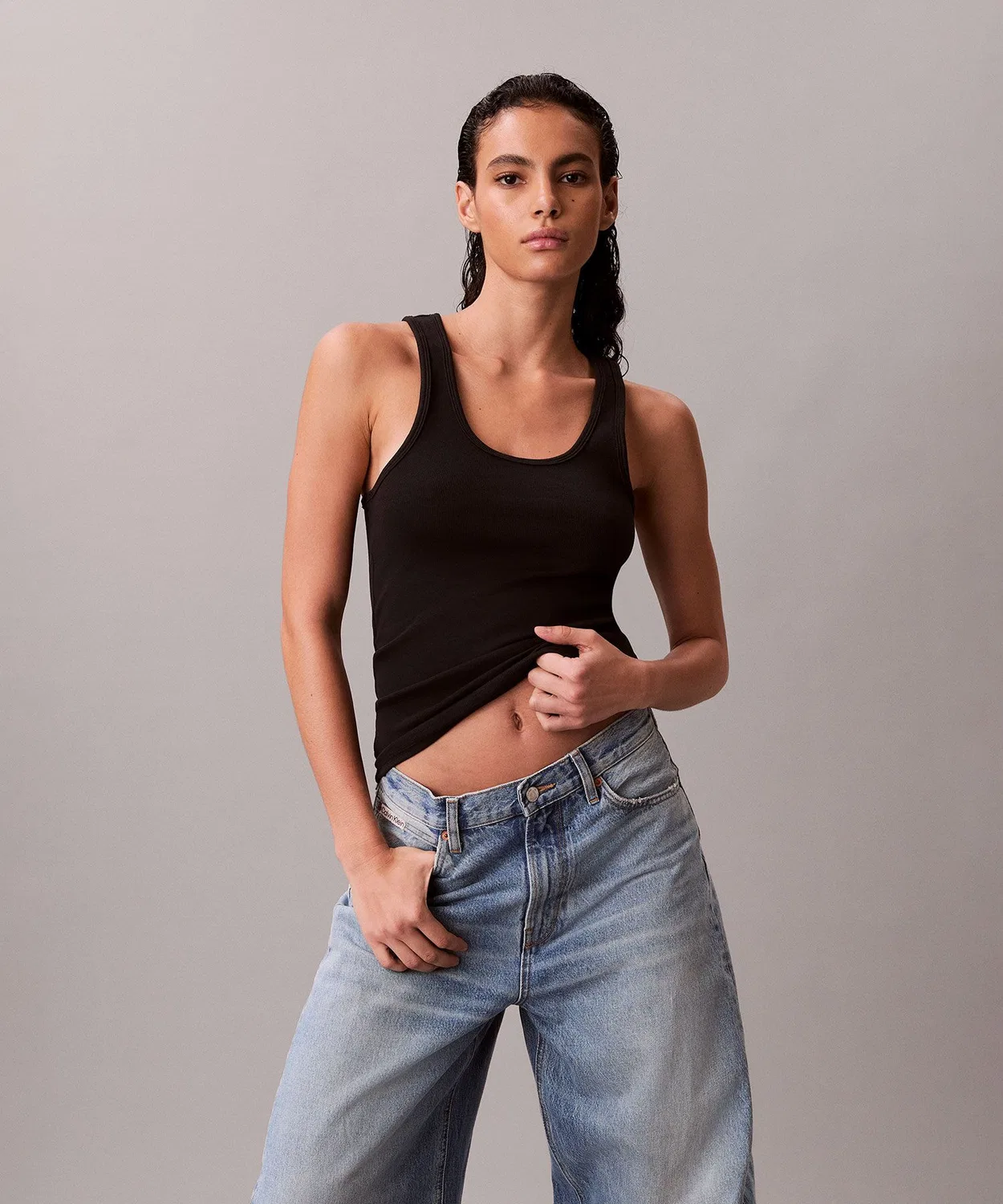 Женский хлопковый топ без рукавов Calvin Klein, черный