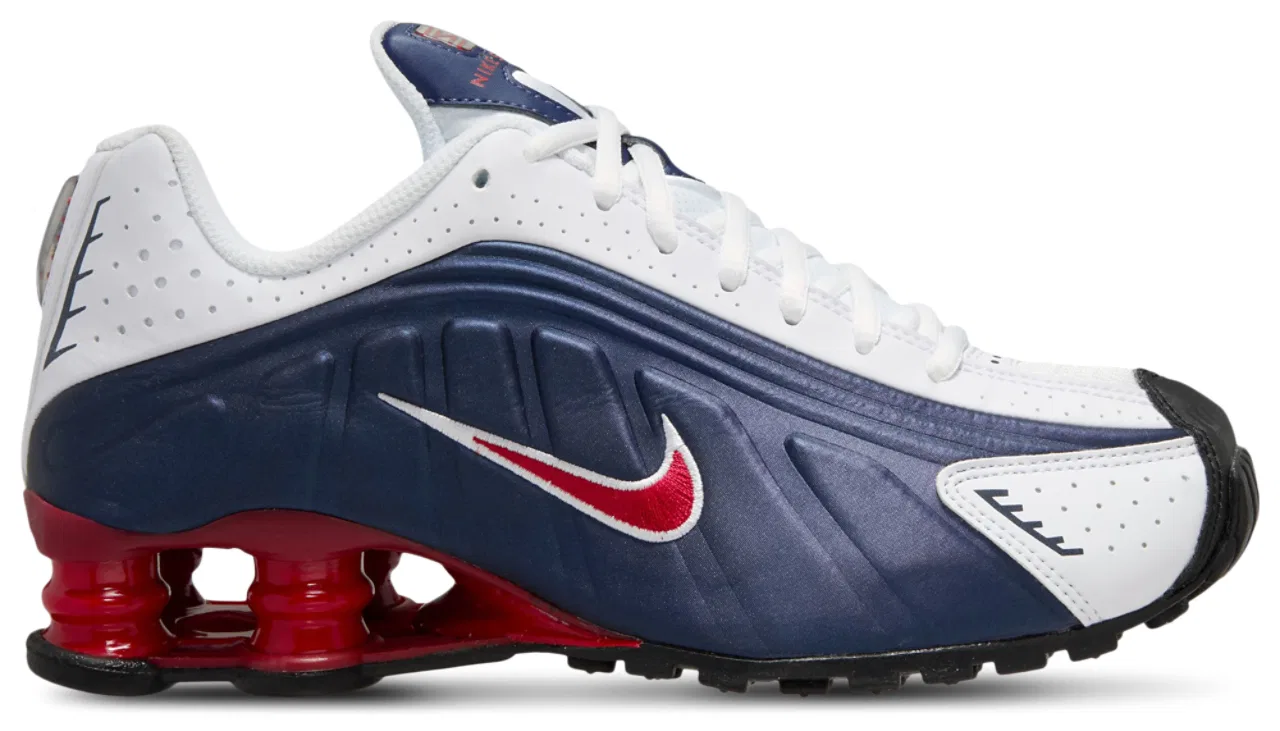 Детские кроссовки для мальчиков с пружинящей амортизацией Nike Shox R4, Midnight Navy/White/Gym Red