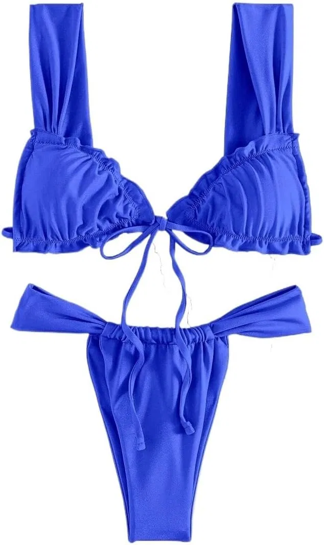 Женский бикини-сет с высокой талией и рюшами, Royal Blue — фото 4