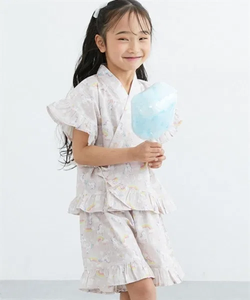 Детское кимоно для девочек с фриллами, модель Frill Jinbei QUNTSTYLE, Pink