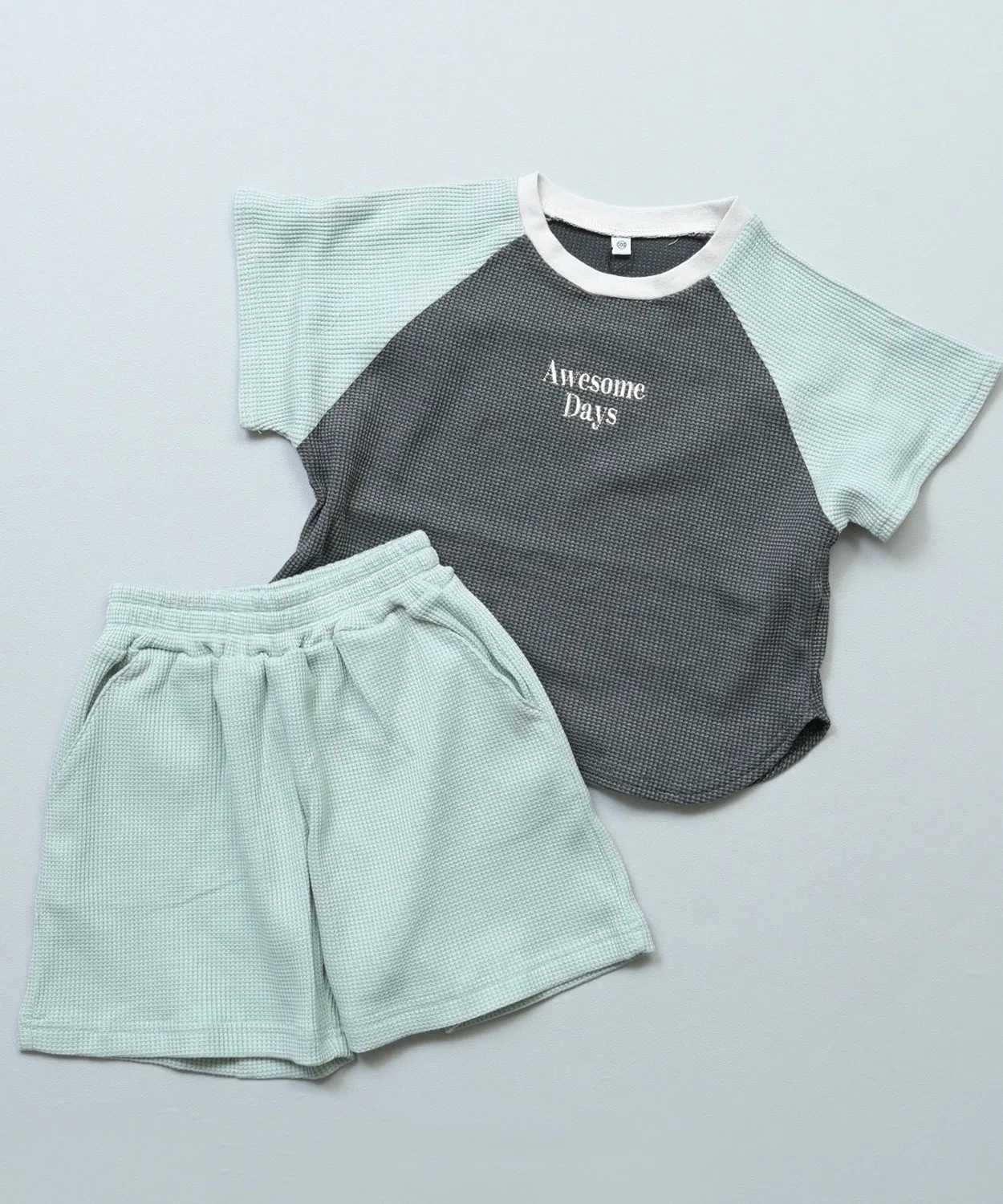 Детский комплект из футера с принтом LSP WOW, Light Blue