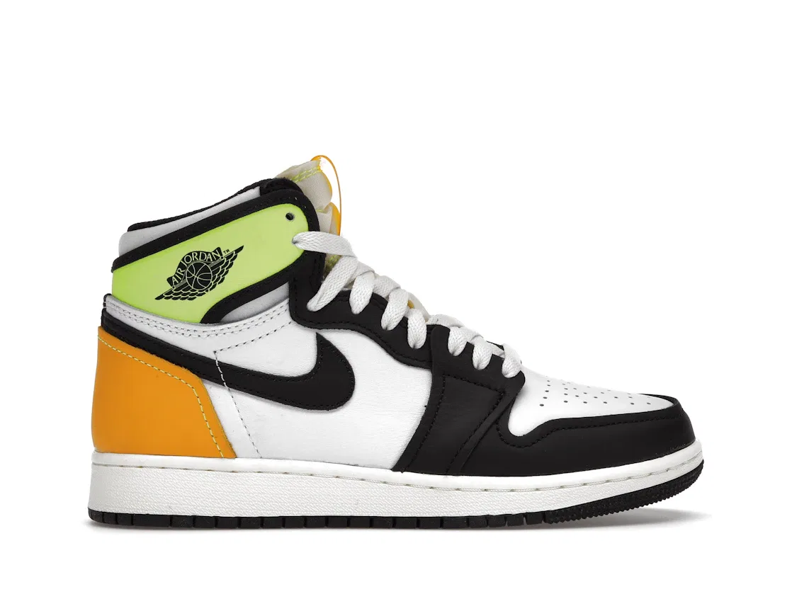 Детские кроссовки с Air Jordan 1 Retro High Jordan, White/Black-Volt-University Gold