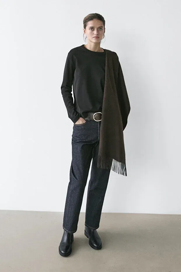 Женская футболка с длинным рукавом Massimo Dutti, Black — фото 4