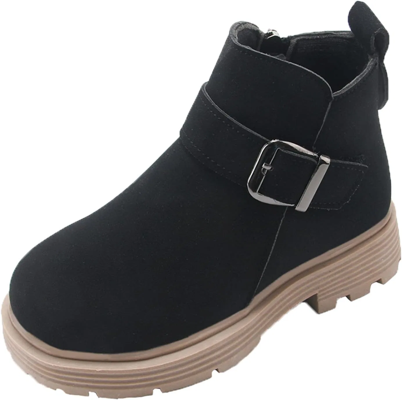 Детские ботинки для девочек с пряжкой и боковой молнией, модель Ankle Boots Scrub Leather Buckle, Black