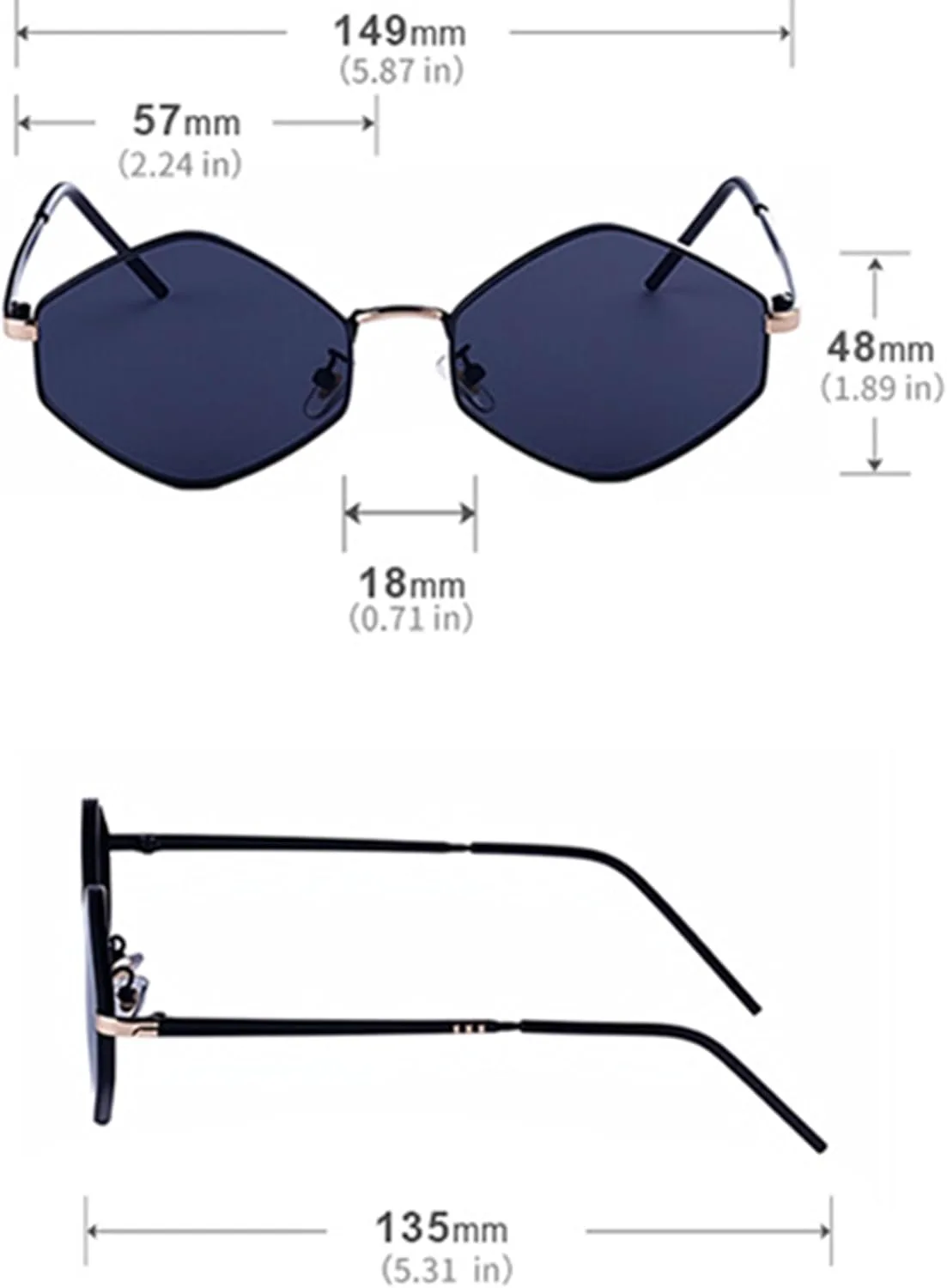 

bullabulling Винтажные стимпанк шестиугольные солнцезащитные очки для женщин, роскошные классические панк-очки Polygon UV400 ретро для вождения, Tea Gray