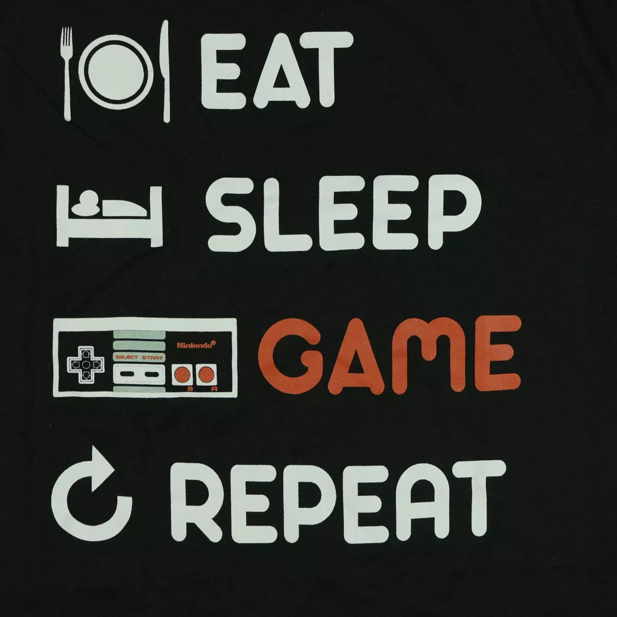 Детская футболка с принтом Eat Sleep Game Repeat Seven Times Six, Black — фото 2