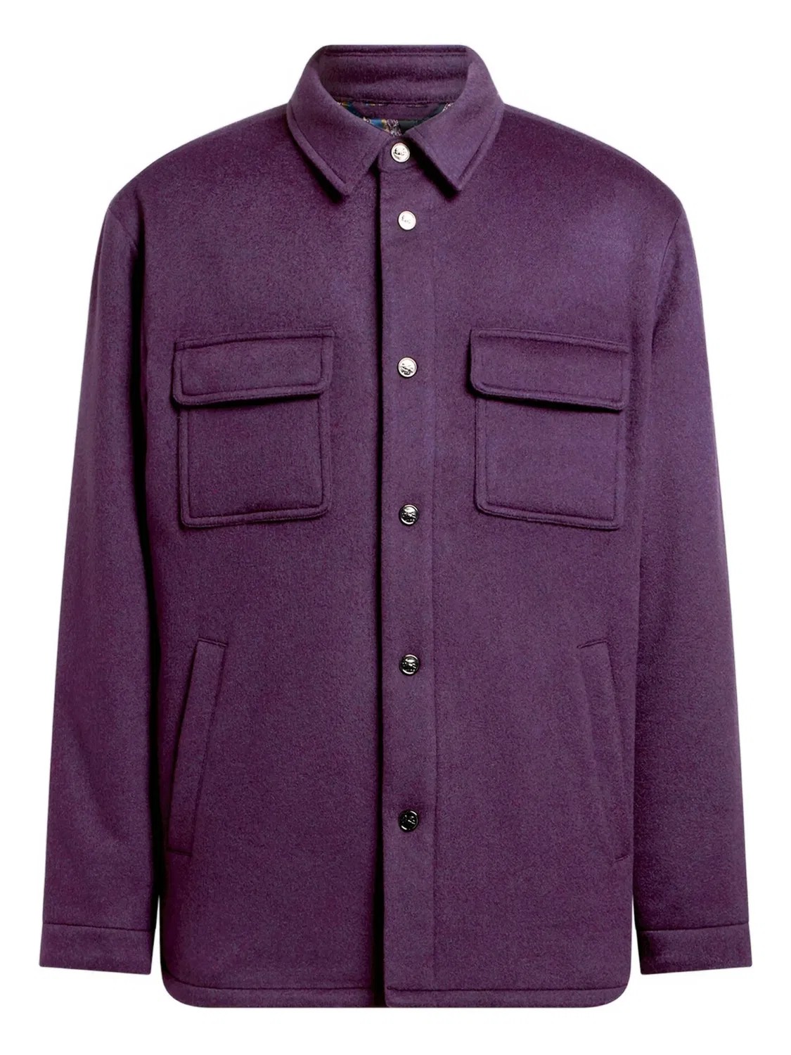 Кашемировая рубашка- overshirt с накладными карманами ETRO, фиолетовый