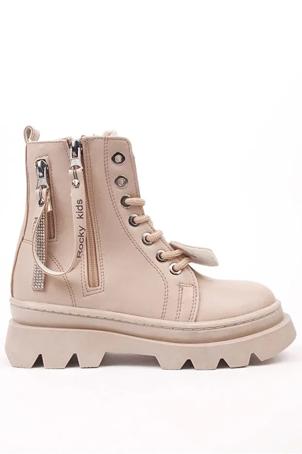 Детские ботинки для девочек на плоском ходу Thick sole cold proof laced and zippered boots Rıdvan Çelik, Nude Skin — фото 2