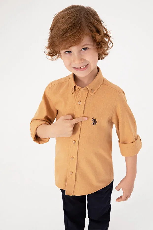 Детская рубашка для мальчиков с длинным рукавом U.S. Polo Assn., Camel