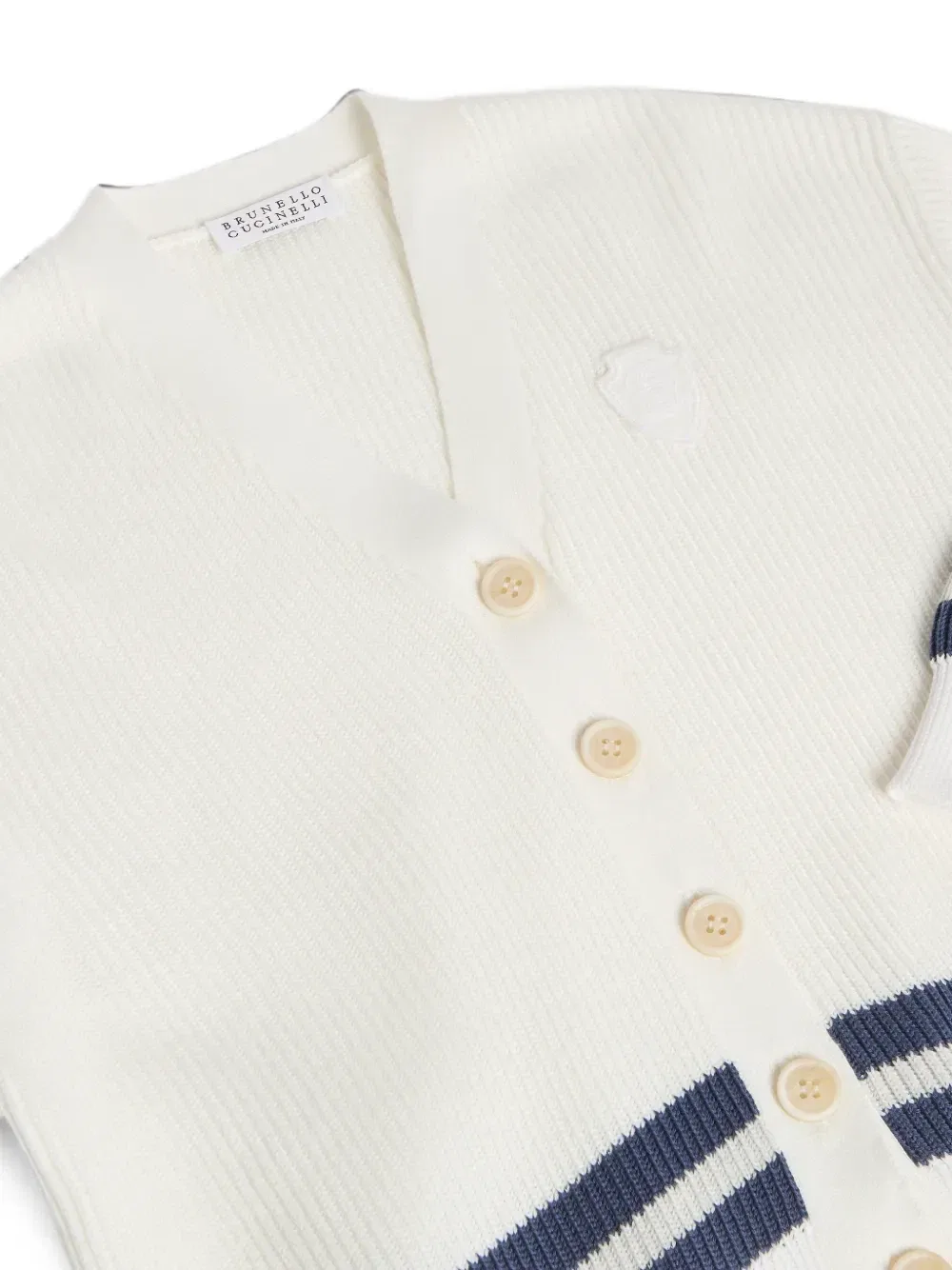 Кардиган в рубчик с логотипом и полосками Brunello Cucinelli Kids, белый — фото 3
