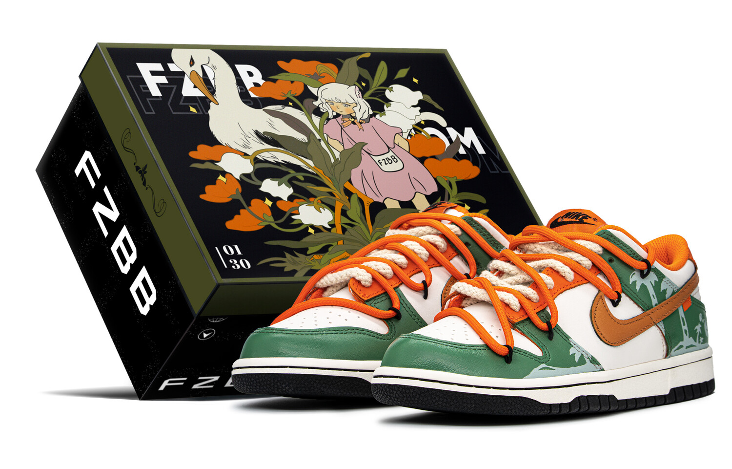 

Кроссовки Nike Dunk Skateboard Shoes Women's Low-Top Orange/Green