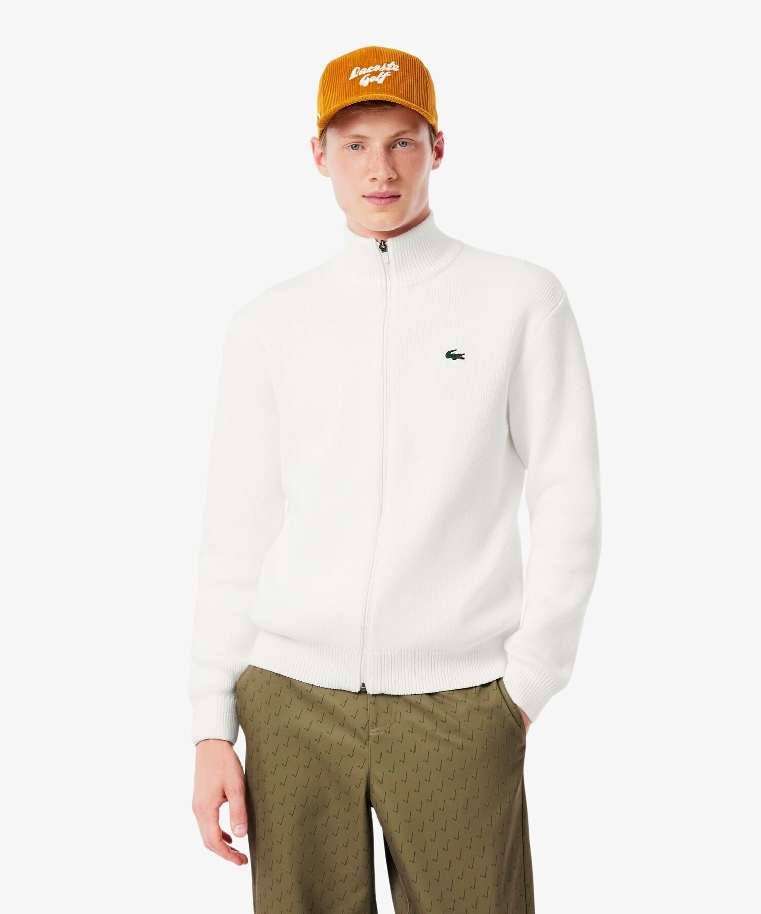 Свитер на молнии из смесовой хлопковой ткани LACOSTE, White