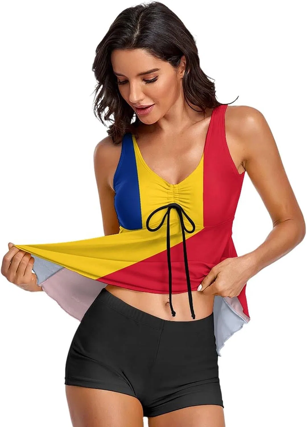 Женский танкини с шортами Athletic, Romania Romanian Flag — фото 2