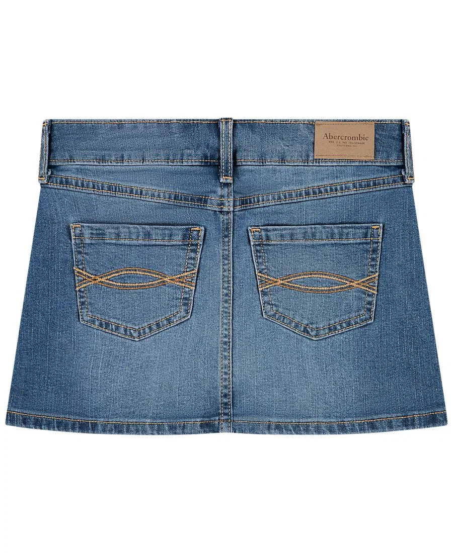 Детская джинсовая юбка-шорты с задними карманами abercrombie kids, Medium Blue — фото 2