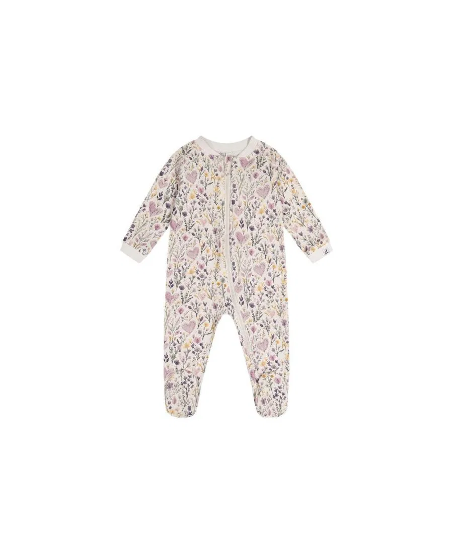 Детский слип с принтом и длинным рукавом, модель Heart Print Deux par Deux, Beige With Hearts Print