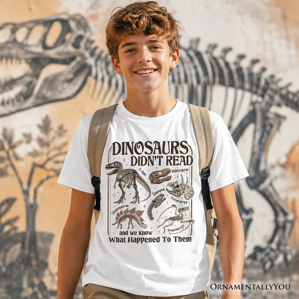 Детская футболка с принтом динозавра и надписью про чтение Dinosaur Book OrnamentallyYou, White