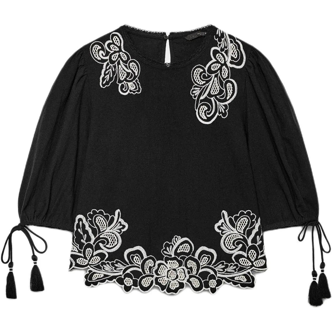 Женская рубашка с круглым вырезом, Black, ZARA