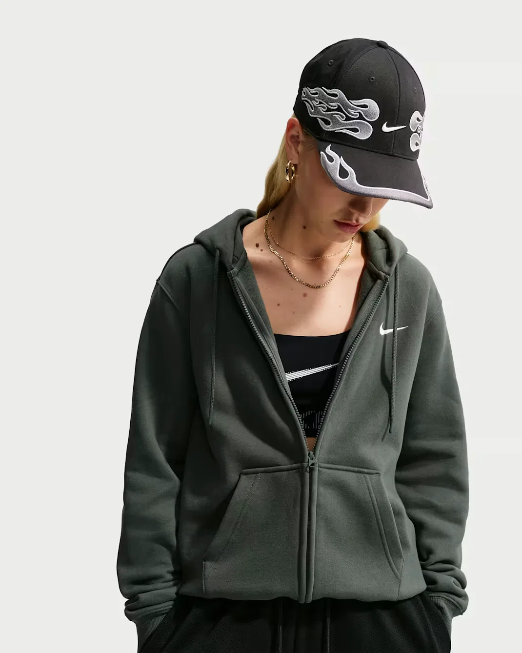 Женская толстовка на молнии Nike Studio Fleece Medium Weight, Camo Green/Sail — фото 3