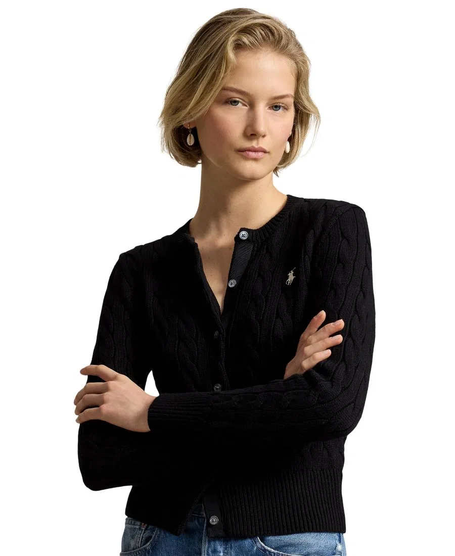 Кардиган с воротником-хомутом из хлопка с косами Polo Ralph Lauren, Polo Black — фото 3