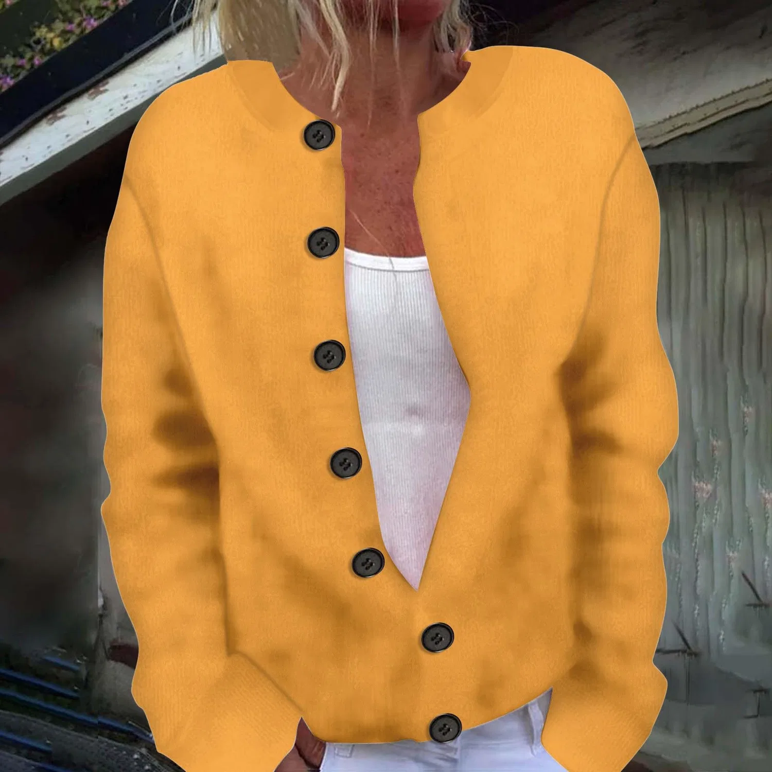Женская куртка с пуговицами из полиэстера, Giallo — фото 3