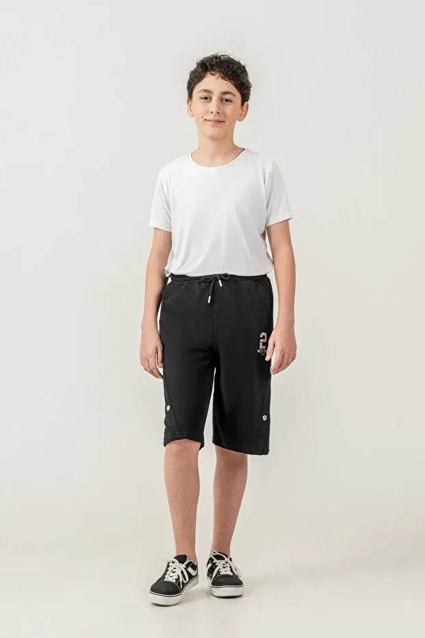 Детские шорты для мальчиков с принтом West Coast Printed Side Snap Fastener Mışıl Kids, Black