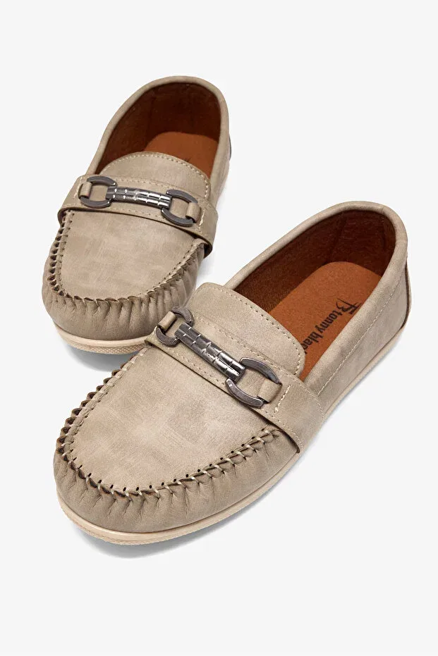 Детские туфли-лоферы для мальчиков с термоподошвой Tonny Black, Beige — фото 4
