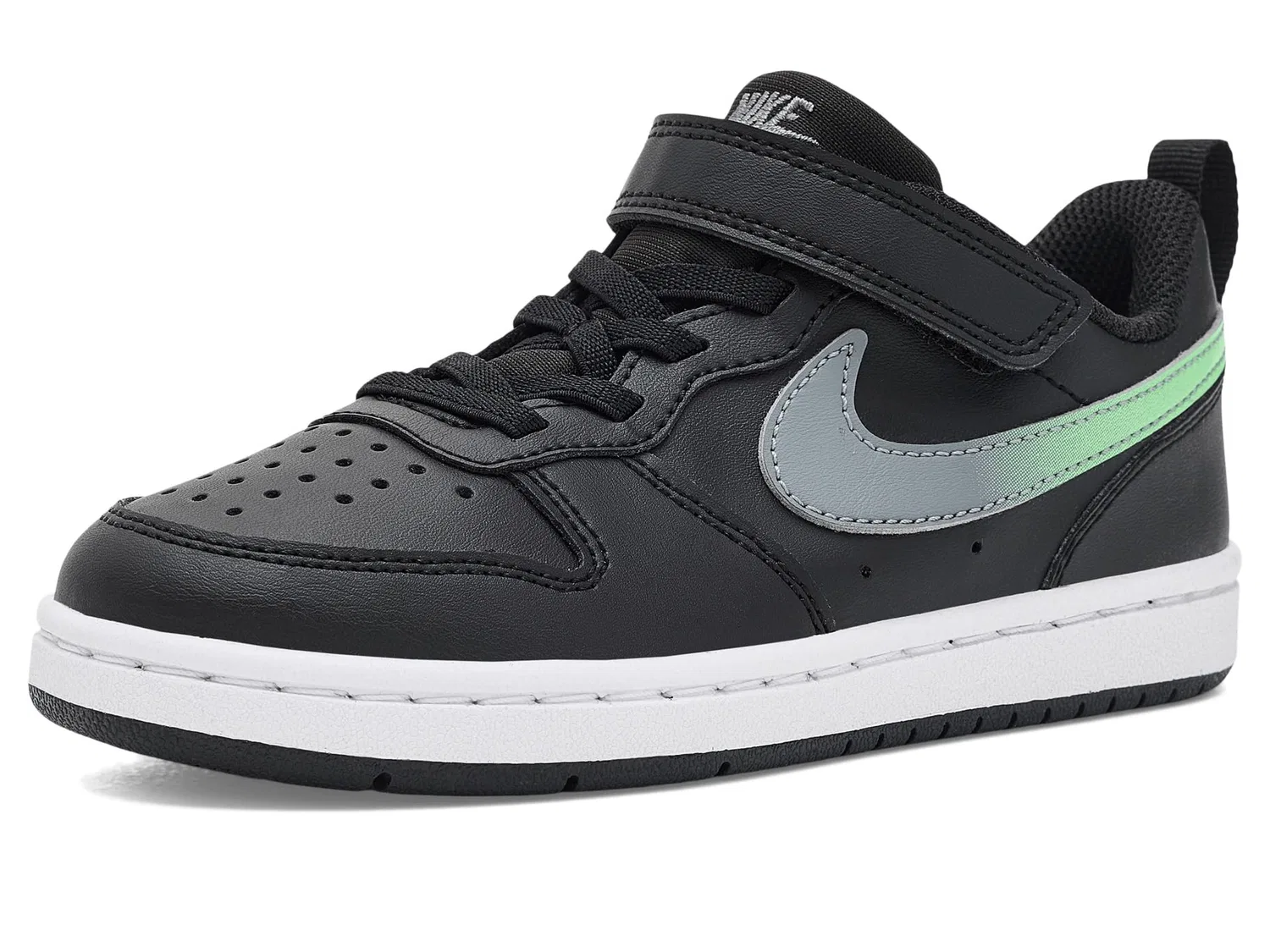 Кроссовки Court Borough Low Fade (для маленьких детей) Nike Kids, Black/Illusion Green/Smoke Grey/White
