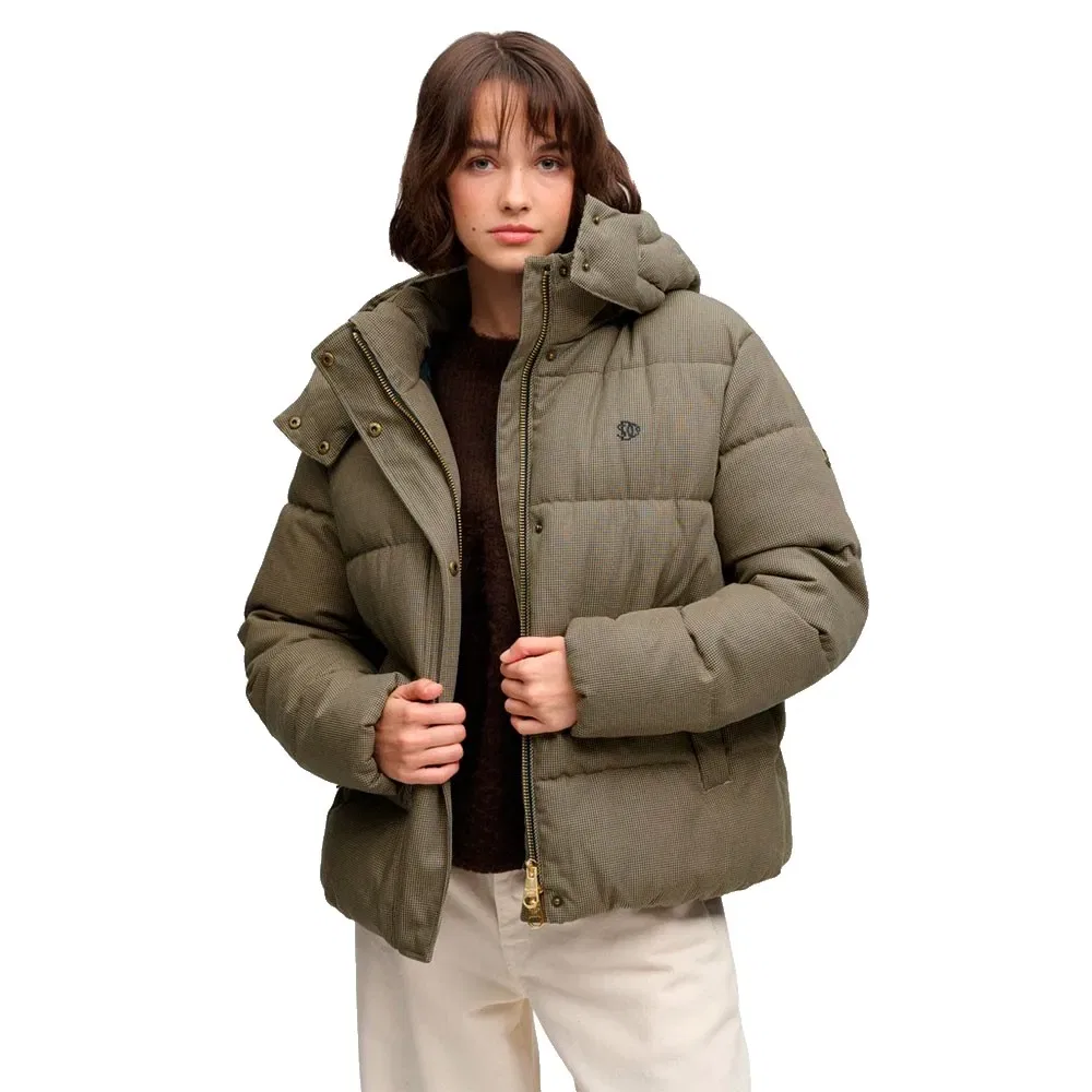 Женский стеганый пуховик с капюшоном Premium Check Superdry, Green