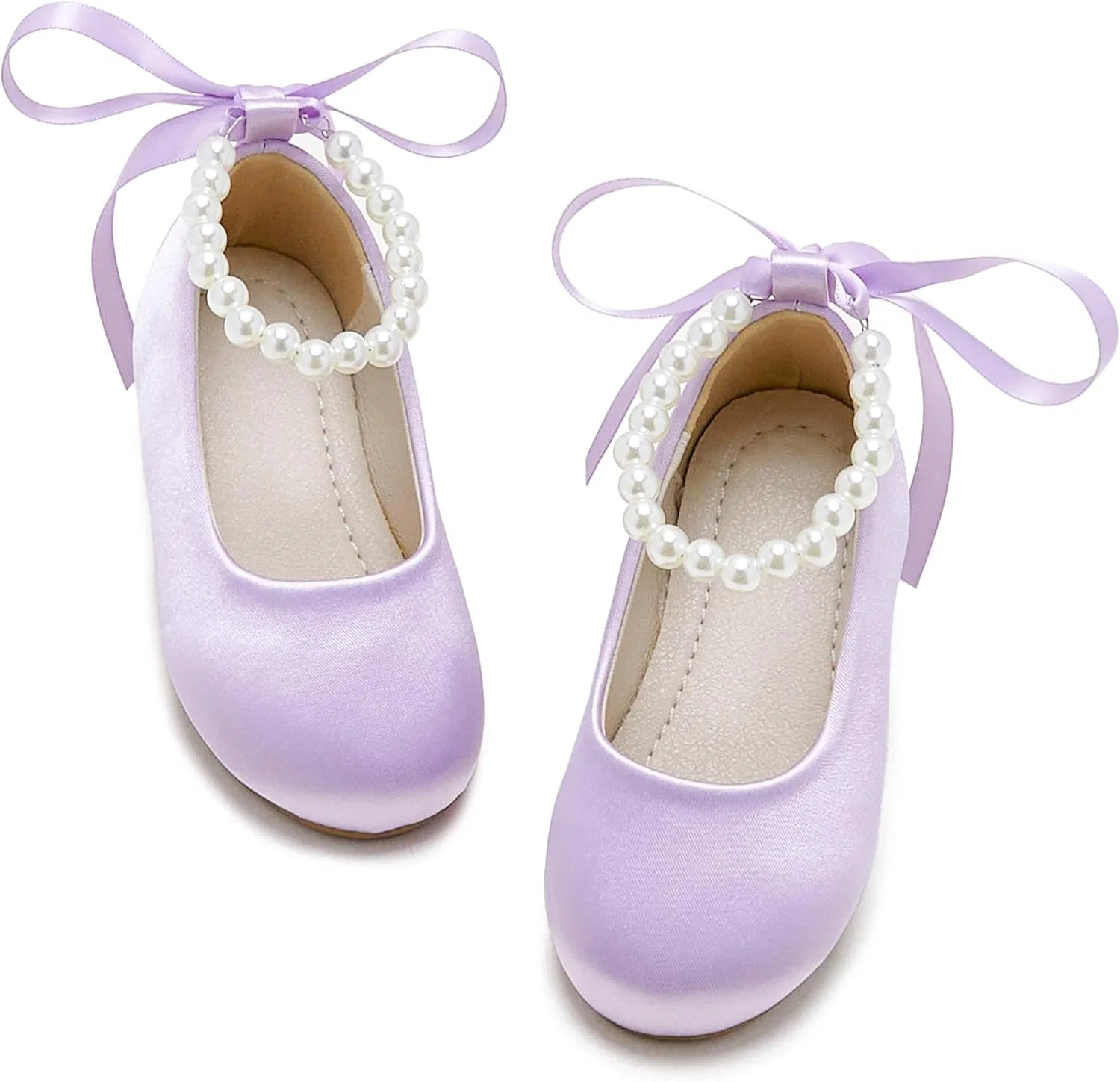 Детские туфли-балетки для девочек с жемчужным ремешком PHIRAMIN, Purple Pearl Strap