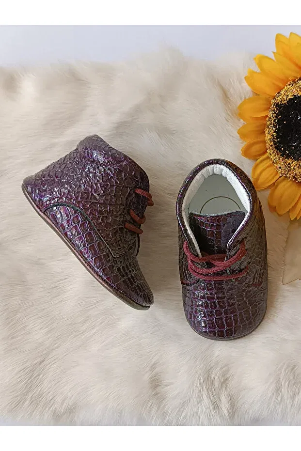 Детские ботинки для новорожденных кожаные Plum Printed Genuine Leather Baby Booties Hodore, Damson Printed — фото 2