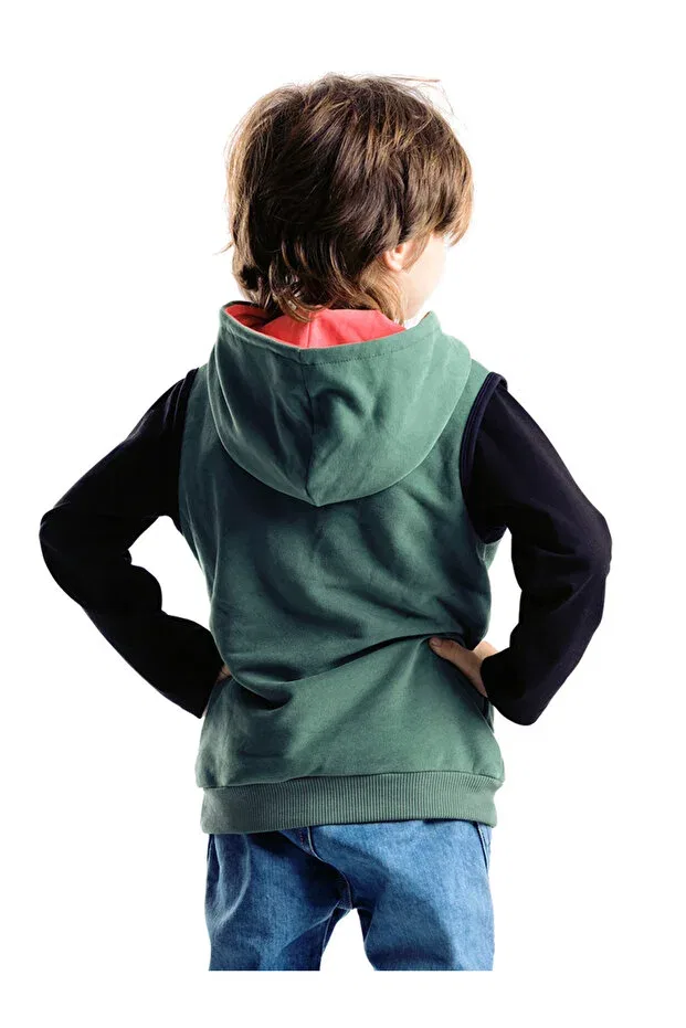 Детское худи для мальчиков с принтом Gluttonous Hooded Kangaroo Pocket Denokids, Green — фото 2
