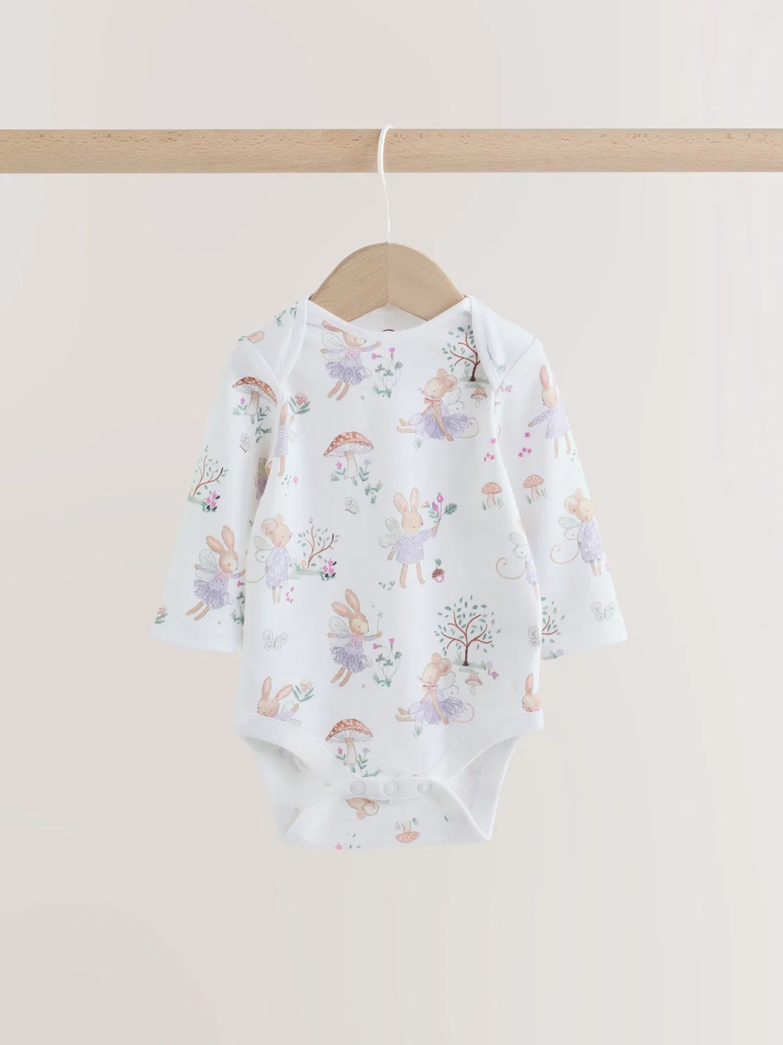 Next Сиреневый/шалфейный комплект боди для малышей с длинными рукавами Fairy Mouse (5 шт.) — фото 2