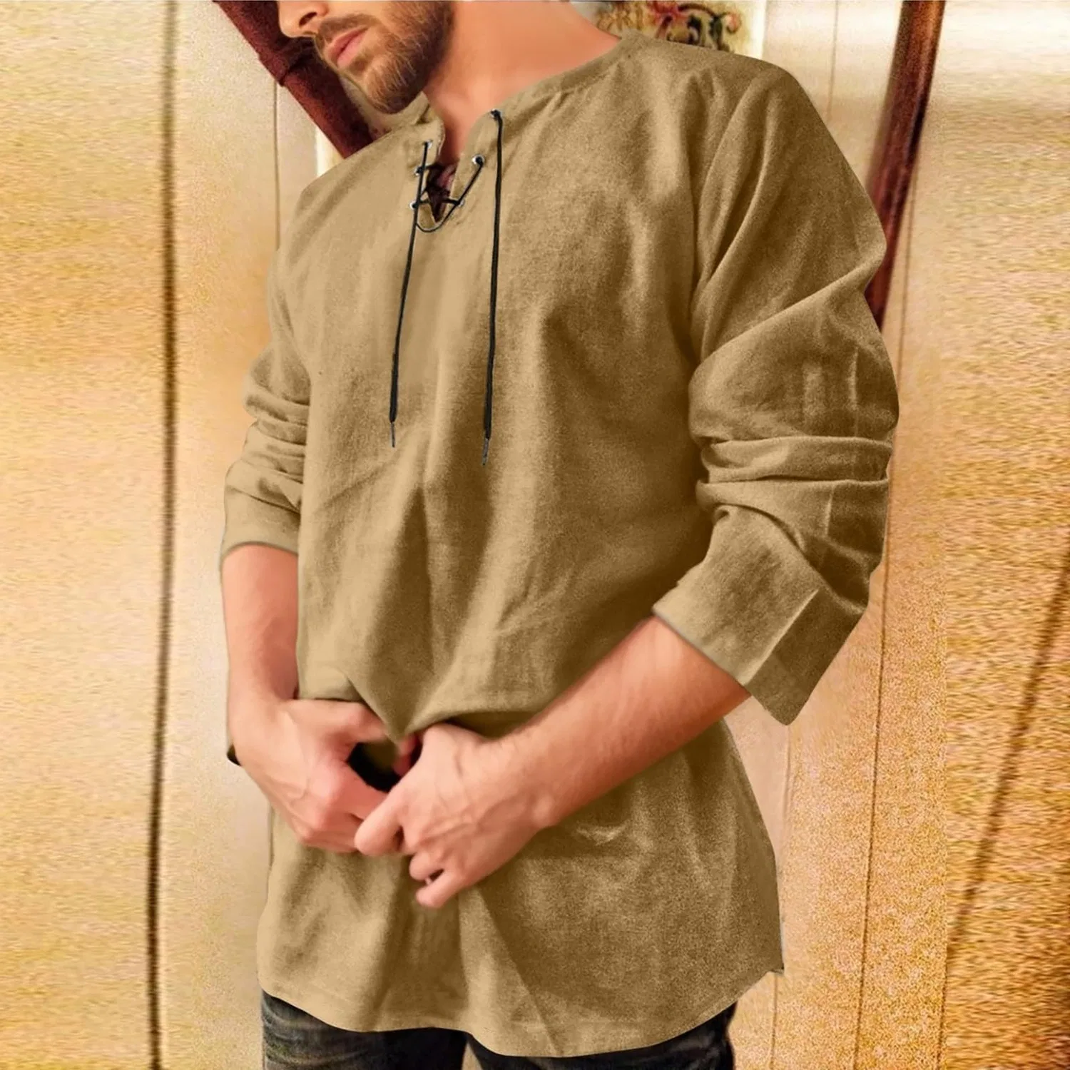Мужская футболка с длинным рукавом Hippie Shirt, Dark Khaki — фото 3