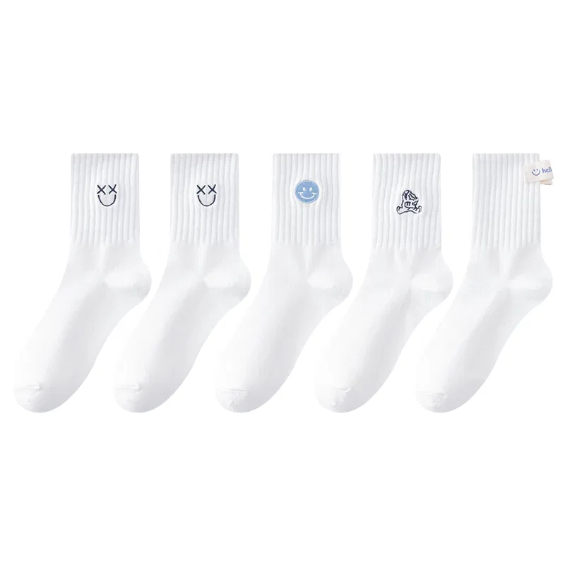 Детские носки с принтом 5 пар, 5 Pack (Fork Smiling Face 2+Blue Smiling Face+Tiger+Hello Cloth Label), MIIOW