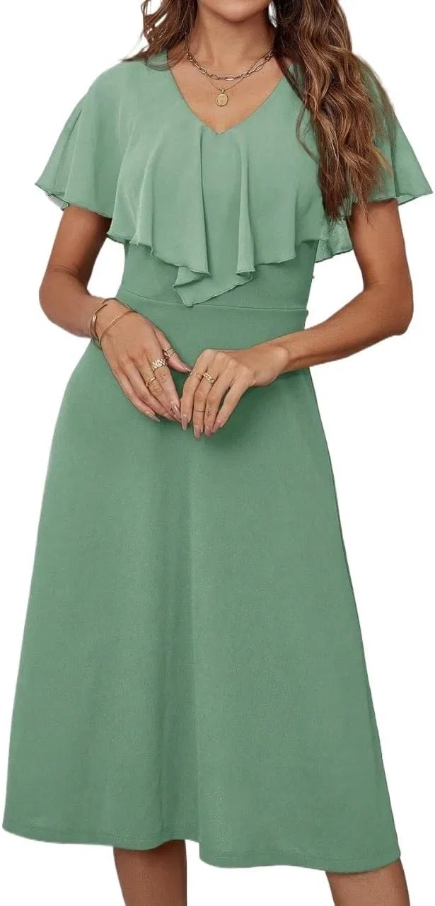 Женское платье миди A-силуэта с рюшами Mint Green