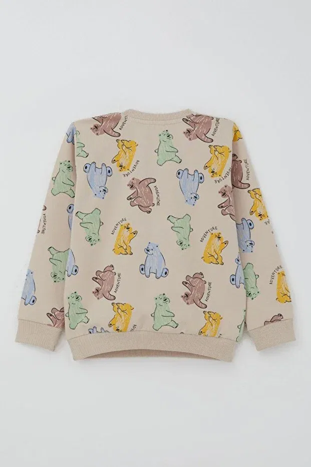 Детский спортивный комплект для мальчиков с принтом Motivational Themed Cute Teddy Bear Patterned Breeze, Beige — фото 4