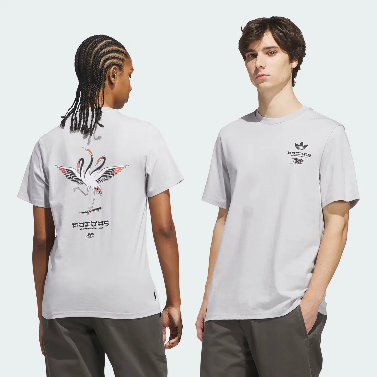 Футболка с принтом SKATEBOARDING x TEMPLE OF SKATE CRANE TEE Adidas Originals, светло-серый с черным