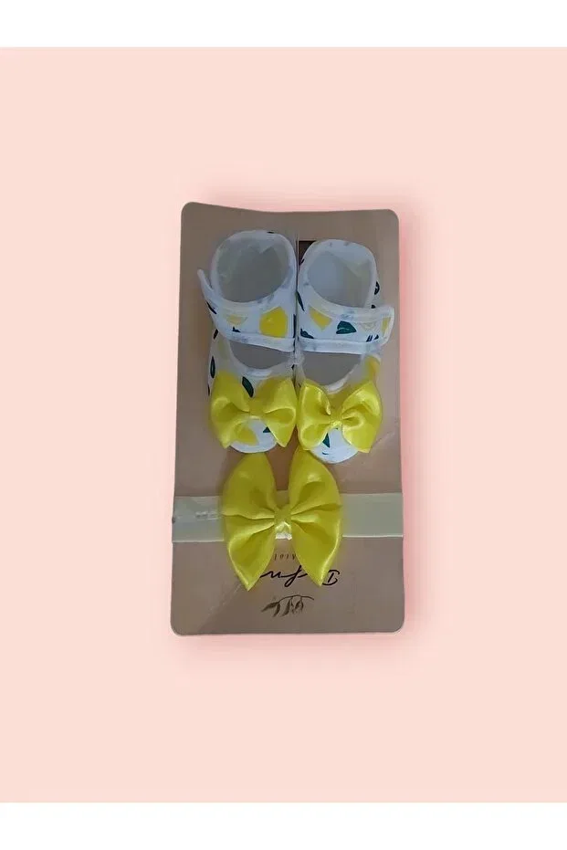Детские пинетки для девочек с бантиком и набор с банданой Fruity Bow Booties and Bandana Set Defne, Lemon01