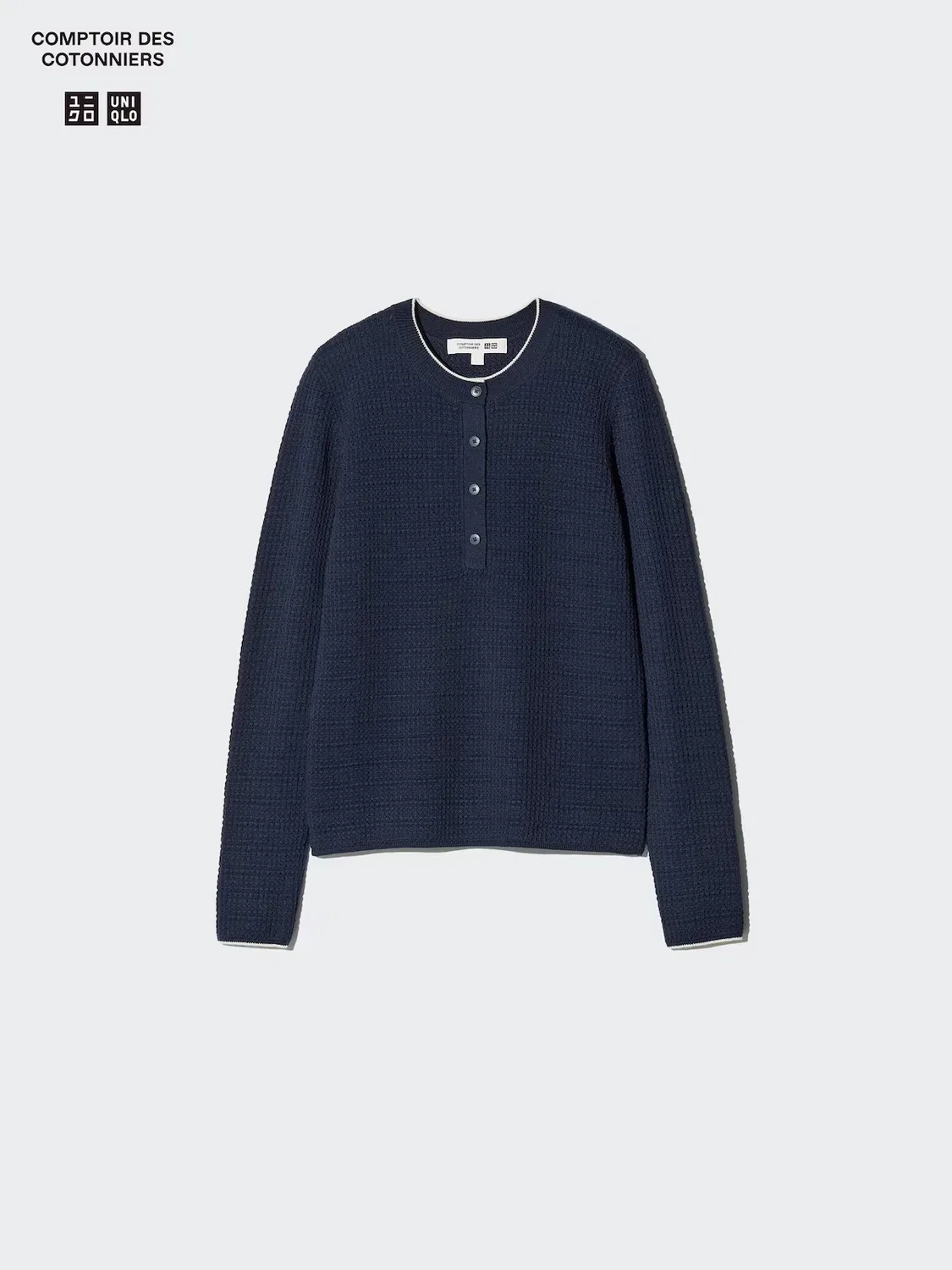 Свитер-поло Uniqlo, с воротником-хенли, темно-серый — фото 4