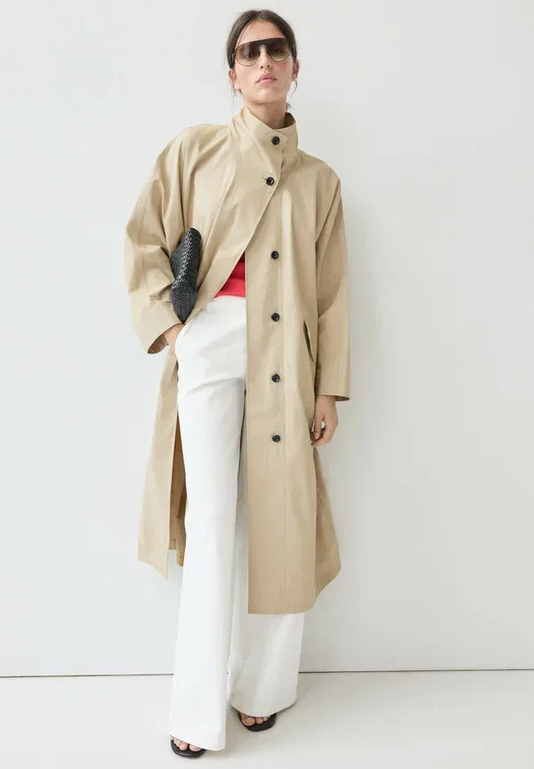 Пальто из хлопка Classic Massimo Dutti, бежевое — фото 2
