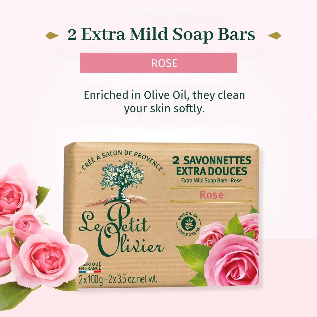 Мыло Extra Fine Soap Le Petit Olivier, 100 г, Rose — фото 2