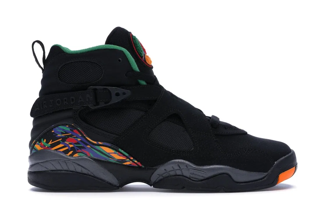Детские кроссовки с ремешками Jordan 8 Retro Jordan, Black/Light Concord-Aloe Verde