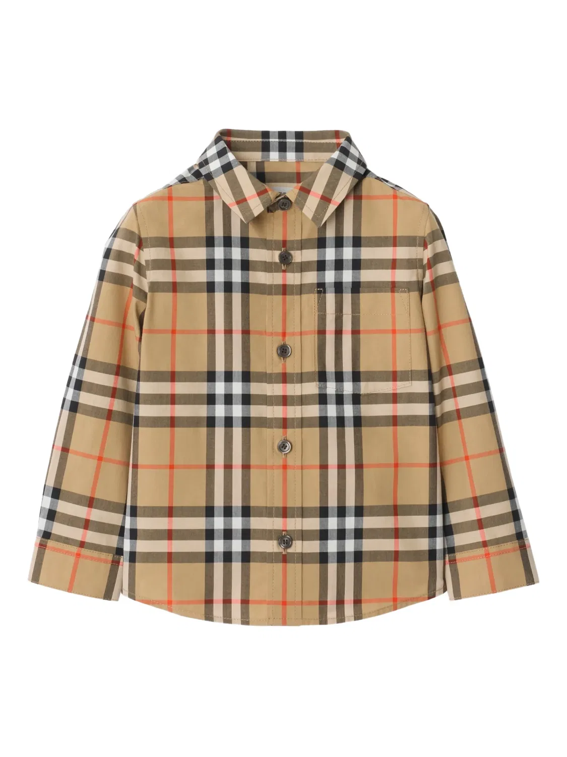 Клетчатая рубашка с заостренным воротником Burberry Kids, нейтральные цвета