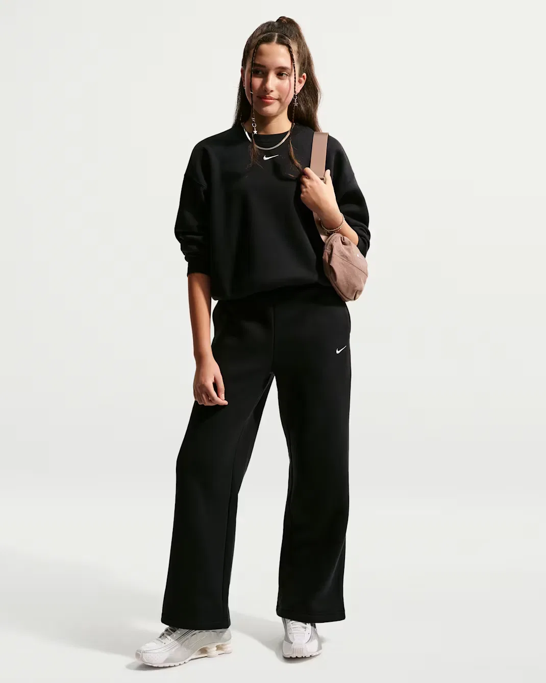 Детские брюки с открытым низом Nike Sportswear Studio Fleece, Black/White