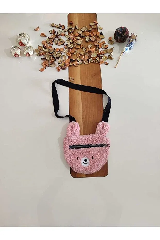 Детский кардиган с капюшоном для девочек, плюшевый, Hooded plush girl's cardigan with bear embroidery bag accessories, Alg, Pink — фото 4